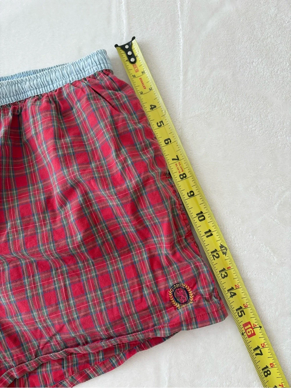 Tommy Hilfiger Vintage Split Plaid Drawstring Swim Shorts - Red & Green
